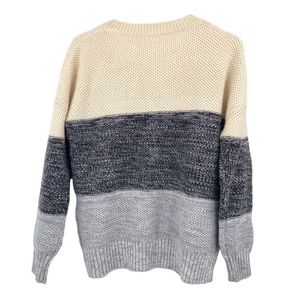 Cream & Gray Color Block Sweater S - Picture 3 of 5